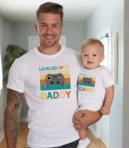 Leveled Up to Daddy & Player 2 Matching Gamer Outfits.