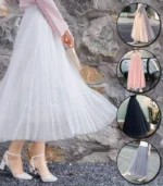 Women Tulle Skirt Elastic Pleated High Waist Layers Maxi Long Dress Fashion - Image 2