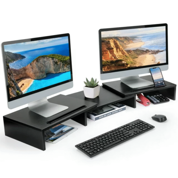 Dual Monitor Stand Riser with Adjustable Length & Angle