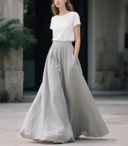 Linen Maxi Skirt with Pockets Floor-Length