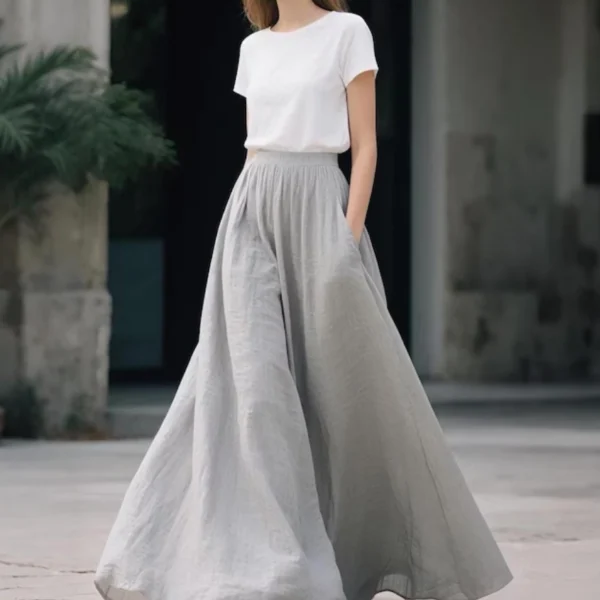 Linen Maxi Skirt with Pockets Floor-Length
