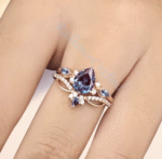 Vintage Alexandrite Engagement Ring Set Women Unique Rose Gold Pear Shape Alexandrite Cluster Ring Bridal Wedding Ring Set Anniversary Gift - Image 3