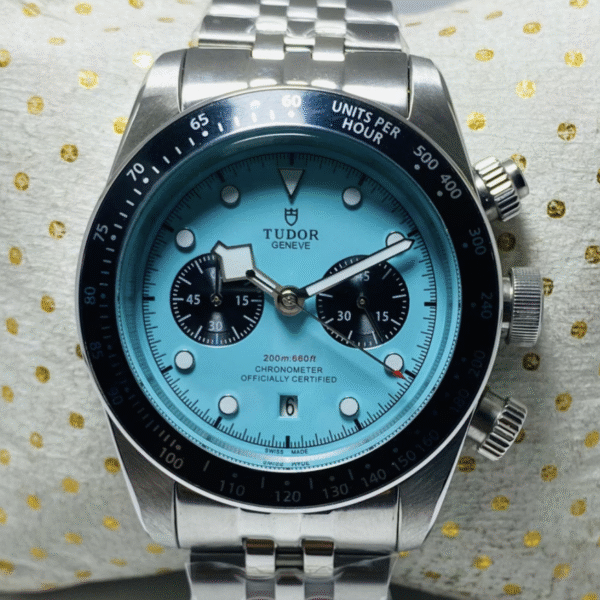 Local taxes included (where applicable) Luxurious TUDOR Heritage Black Bay Automatic Chronograph With Date Blue Dial Stainless Steel Men's Wristwatch