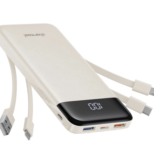 charmast Portable Charger with Built in Cables, Power Bank with Cords Wires, Slim 10000mAh Travel Battery Pack 6 Outputs 3 Inputs 3A Fast Charging for Samsung Google Pixel LG Moto iPhone iPad