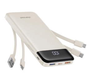 charmast Portable Charger with Built in Cables, Power Bank with Cords Wires, Slim 10000mAh Travel Battery Pack 6 Outputs 3 Inputs 3A Fast Charging for Samsung Google Pixel LG Moto iPhone iPad