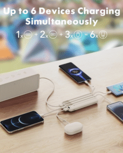 charmast Portable Charger with Built in Cables, Power Bank with Cords Wires, Slim 10000mAh Travel Battery Pack 6 Outputs 3 Inputs 3A Fast Charging for Samsung Google Pixel LG Moto iPhone iPad - Image 2