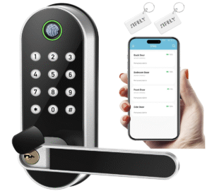 Keyless Entry Fingerprint Smart Lock with Handle & Keypad: Sifely Biometric Digital Electronic Lock with Code, Electric Deadbolt Door Knob for Front, Interior, Exterior & Bedroom Doors (Silver)