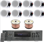 Home Theater System Kit - 6 Channel 6000 Watts Bluetooth Amplifier, 8 Qty of 8” Framed Ceiling Speakers 300 W Each, 16 AWG 500 ft Speaker Wire & Remote Ideal for Home, Office by Technical Pro