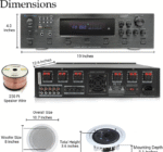 Home Theater System Kit - 6 Channel 6000 Watts Bluetooth Amplifier, 8 Qty of 8” Framed Ceiling Speakers 300 W Each, 16 AWG 500 ft Speaker Wire & Remote Ideal for Home, Office by Technical Pro - Image 3