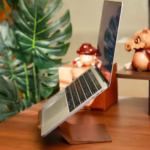 Solid Walnut MacBook Stand – Curved Wooden Laptop Holder for Desk Organization | Handmade Natural Finish Riser | Gift for Him or Her - Image 2