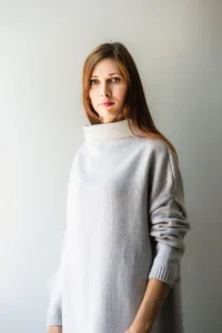 White Wool Sweater Dress with High Neck - Image 5
