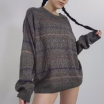 Dark Grunge 90's / Indie / Cabincore Patterned Oversized Pullover - Image 2