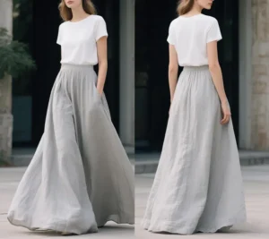Linen Maxi Skirt with Pockets Floor-Length - Image 2