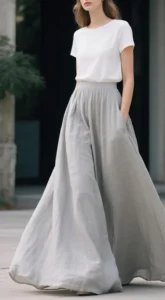 Linen Maxi Skirt with Pockets Floor-Length - Image 4