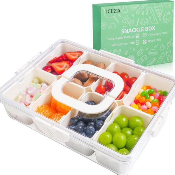 Snackle Box Container, Dishwasher Safety - Divided Serving Tray with Lid and Handle, Charcuterie Board for Portable Snack Platters - Clear Organizer for Fruits Snacks,Perfect for Road Travel 81% of respondents would recommend this to a friend