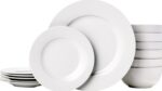 Amazon Basics 18-Piece Kitchen Dinnerware Set, Porcelain Dishes, Bowls - White