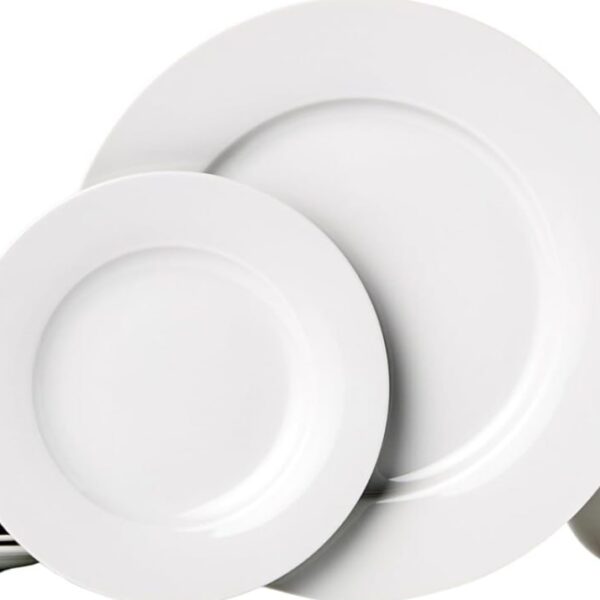 Amazon Basics 18-Piece Kitchen Dinnerware Set, Porcelain Dishes, Bowls - White