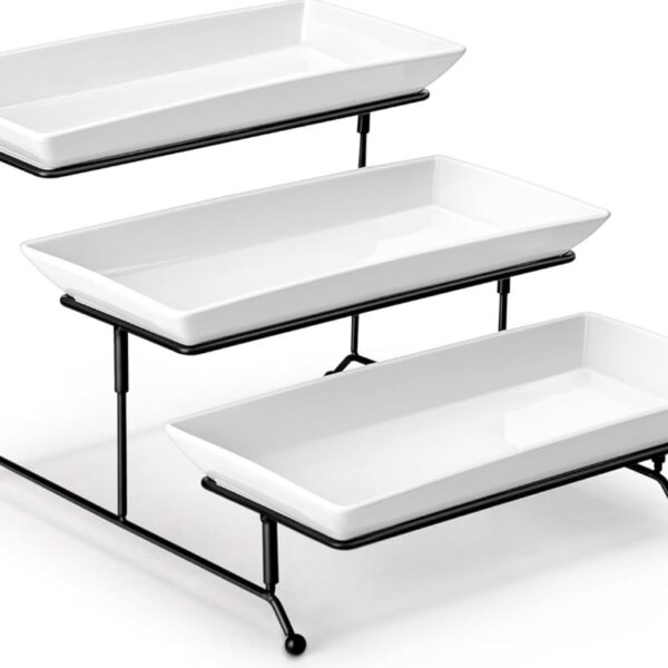 MALACASA 3 Tier Serving Trays for Party, Porcelain Serving Platters and Trays, 12 Inch Tiered Tray Stand, Fruit Tray, Trays for Serving Food, White Dessert Stand with Collapsible Sturdier Metal Rack 88% of respondents would recommend this to a friend
