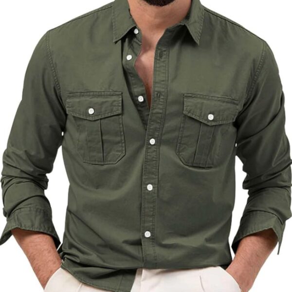 Mens Cargo Shirts Long Sleeve Hiking Safari Shirts Regular Fit Casual Button Down Outdoor Tactical Shirts Ripstop Military Tactical Shirts Western Cowboy Snap Shirts