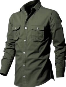 Mens Cargo Shirts Long Sleeve Hiking Safari Shirts Regular Fit Casual Button Down Outdoor Tactical Shirts Ripstop Military Tactical Shirts Western Cowboy Snap Shirts - Image 2