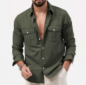 Mens Cargo Shirts Long Sleeve Hiking Safari Shirts Regular Fit Casual Button Down Outdoor Tactical Shirts Ripstop Military Tactical Shirts Western Cowboy Snap Shirts - Image 3