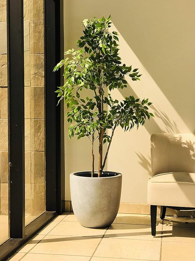 Kante 18 Inch Dia Round Concrete Planter, Indoor Outdoor Large Plant Pot with Drainage