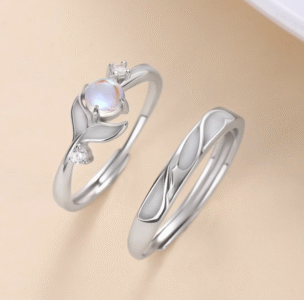 USD 26.37+ Original Price: USD 32.96+ 20% off Sale ends in 21:07:00  New markdown! Biggest sale in 60+ days Local taxes included (where applicable) Glow in the Dark Moonstone on Solid 925 Sterling Silver Couple Rings Adjustable in Sizes Matching Rings Promise Rings for Couples