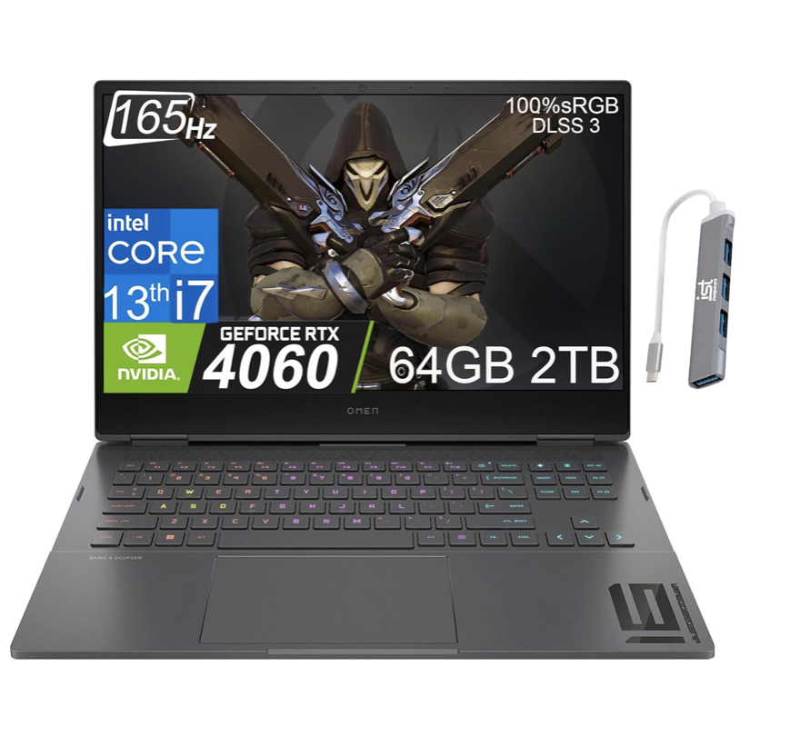 HP OMEN 16 Gaming Laptop (16.1" FHD 165Hz, Intel 13th Gen Core i7-13700HX (> i9-11900H), 64G DDR5 RAM, 2TB PCle SSD, Geforce RTX 4060 8GB), Backlit KB, Thunderbolt 4, IST Hub, Win11 Home, Black