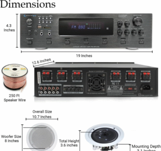 Home Theater System Kit - 6 Channel 6000 Watts Bluetooth Amplifier, 8 Qty of 8” Framed Ceiling Speakers 300 W Each, 16 AWG 500 ft Speaker Wire & Remote Ideal for Home, Office by Technical Pro - Image 3