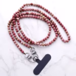Rhodonite Cross Body Phone Strap | Natural Stone Phone Chain Bead Strap | Tether Tab | Strap Card iPhone Casing | Rotatable Hooks Clasp - Image 2