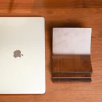Solid Walnut MacBook Stand – Curved Wooden Laptop Holder for Desk Organization | Handmade Natural Finish Riser | Gift for Him or Her - Image 3