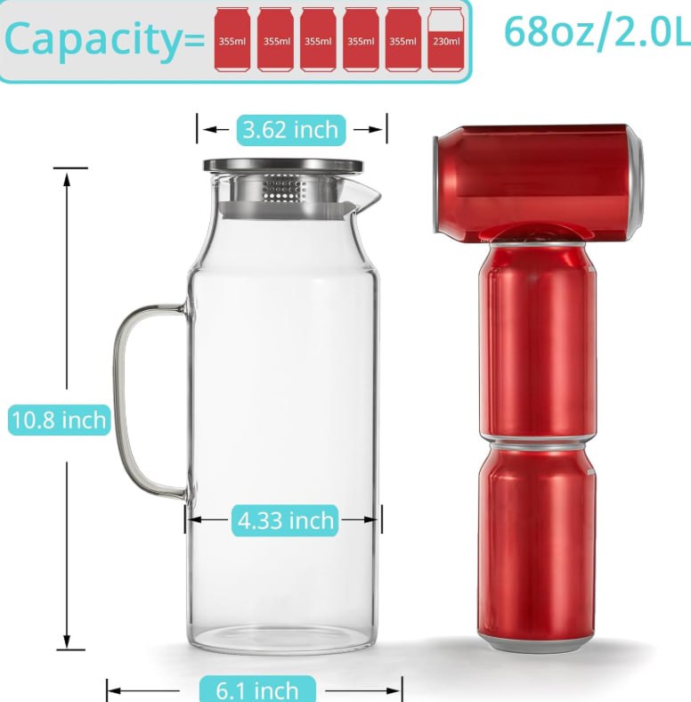 photo_2025-09-20-04.19.41-51 Bivvclaz 2 Liter Large Glass Pitcher with Stainless Steel Lid and Spout for Hot/Cold Drinks - Versatile for Fridge, Iced Tea, Coffee, Juice 92% of respondents would recommend this to a friend - Image 3
