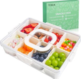 Snackle Box Container, Dishwasher Safety - Divided Serving Tray with Lid and Handle, Charcuterie Board for Portable Snack Platters - Clear Organizer for Fruits Snacks,Perfect for Road Travel 81% of respondents would recommend this to a friend