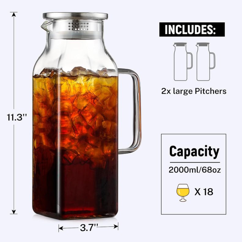 photo_2025-09-20-04.24.54-18 Netany 2 Pack 2 Liters/68 oz Square Glass Pitcher with Lid and Handle for Fridge, Iced Tea and Coffee Carafe Beverage Serveware, Heat Resistant Borosilicate Water Jug for Hot/Cold Drinks and Milk 85% of respondents would recommend this to a friend - Image 3