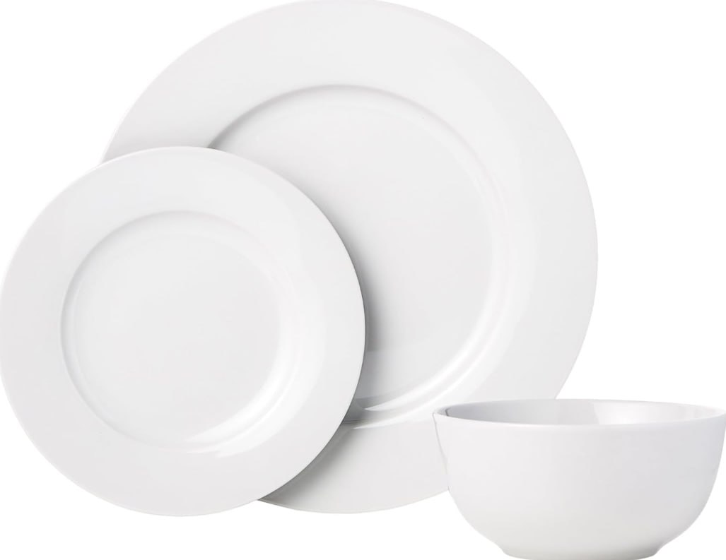 photo_2025-09-20-04.25.01-14 Amazon Basics 18-Piece Kitchen Dinnerware Set, Porcelain Dishes, Bowls - White - Image 2