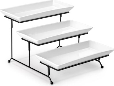 MALACASA 3 Tier Serving Trays for Party, Porcelain Serving Platters and Trays, 12 Inch Tiered Tray Stand, Fruit Tray, Trays for Serving Food, White Dessert Stand with Collapsible Sturdier Metal Rack 88% of respondents would recommend this to a friend