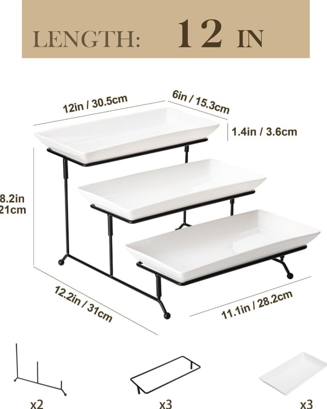 photo_2025-09-20-15.41.13-26 MALACASA 3 Tier Serving Trays for Party, Porcelain Serving Platters and Trays, 12 Inch Tiered Tray Stand, Fruit Tray, Trays for Serving Food, White Dessert Stand with Collapsible Sturdier Metal Rack 88% of respondents would recommend this to a friend - Image 2