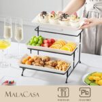 MALACASA 3 Tier Serving Trays for Party, Porcelain Serving Platters and Trays, 12 Inch Tiered Tray Stand, Fruit Tray, Trays for Serving Food, White Dessert Stand with Collapsible Sturdier Metal Rack 88% of respondents would recommend this to a friend - Image 3