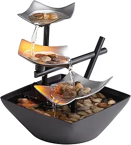 Homedics Tabletop Water Fountain, Home Décor Soothing Sound Machine - Automatic Pump, Deep Basin & Natural River Rocks.