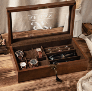 New markdown! Biggest sale in 60+ days Local taxes included (where applicable) Personalized Sunglasses Box, Watch Box, Custom Gifts For Husband, Storage box for Glasses/ Cufflinks/ Watch, 3-in-1 Jewelry box Gift For Him - Image 2