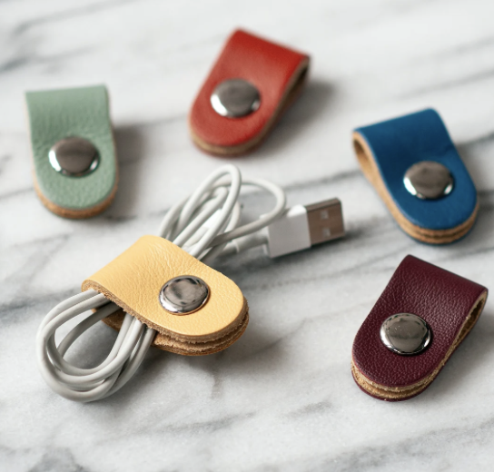 Single Leather Cord Wraps Cable Organizer Headphone Cord Keeper Tie , Organizer Charge Cable Holder , Small Christmas Gift For Her