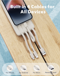 charmast Portable Charger with Built in Cables, Power Bank with Cords Wires, Slim 10000mAh Travel Battery Pack 6 Outputs 3 Inputs 3A Fast Charging for Samsung Google Pixel LG Moto iPhone iPad - Image 3