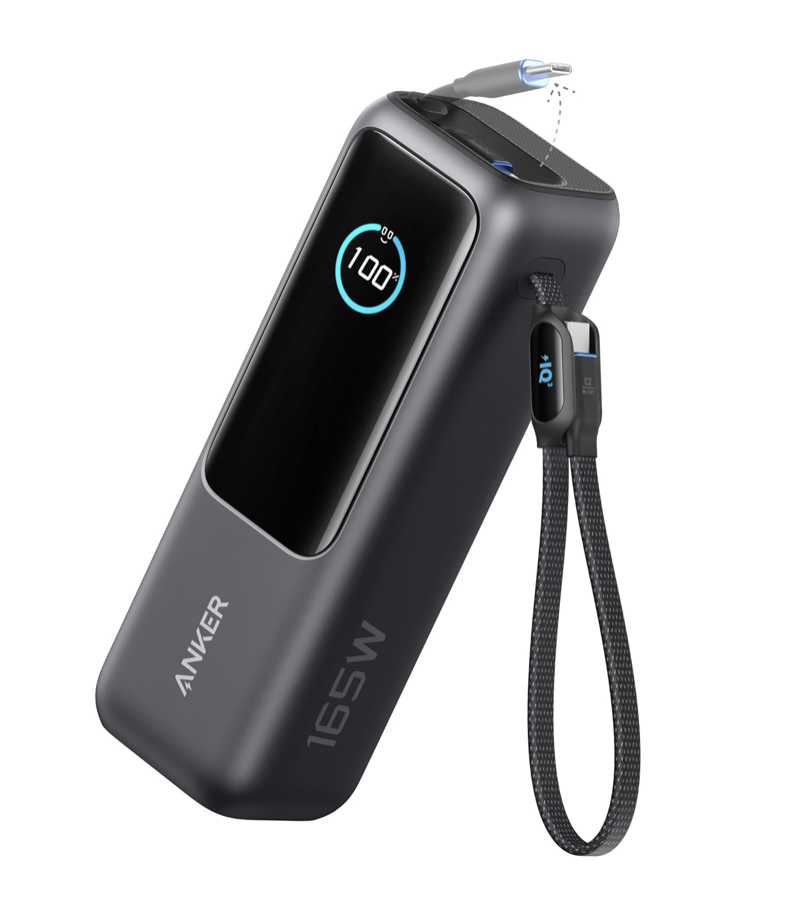 Anker Laptop Power Bank, 25,000mAh Portable Charger with Triple 100W USB-C Ports, Built-in and Retractable Cables, for iPhone 16/15 Series, MacBook, Samsung, and More (Flight-Approved)