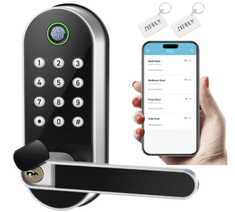 Keyless Entry Fingerprint Smart Lock with Handle & Keypad: Sifely Biometric Digital Electronic Lock with Code, Electric Deadbolt Door Knob for Front, Interior, Exterior & Bedroom Doors (Silver)