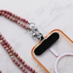 Rhodonite Cross Body Phone Strap | Natural Stone Phone Chain Bead Strap | Tether Tab | Strap Card iPhone Casing | Rotatable Hooks Clasp