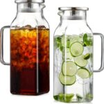 Netany 2 Pack 2 Liters/68 oz Square Glass Pitcher with Lid and Handle for Fridge, Iced Tea and Coffee Carafe Beverage Serveware, Heat Resistant Borosilicate Water Jug for Hot/Cold Drinks and Milk 85% of respondents would recommend this to a friend