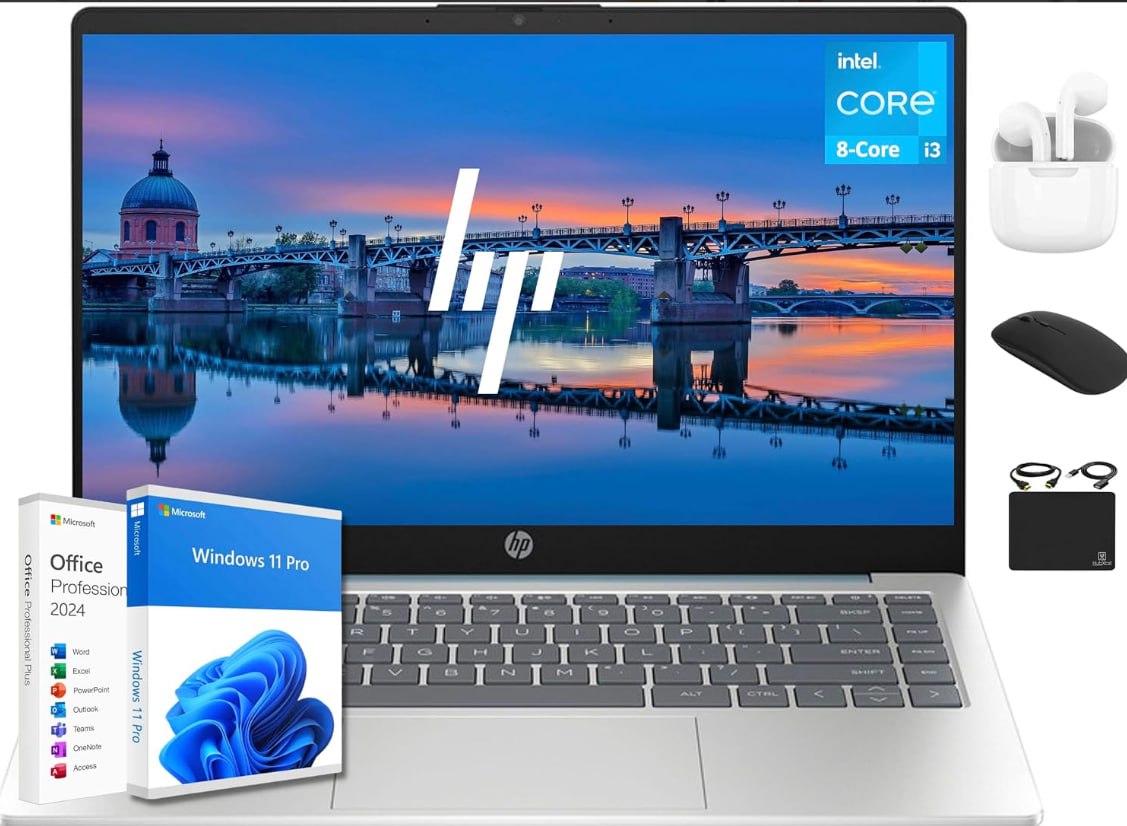 HP 14 Ultrabook Laptop Computer 2025 Premium Lifetime Office 2024, Copilot AI, 8-Core Intel Core i3, 8GB RAM, 756GB Storage (256GB SSD + 500GB Ext), Wi-Fi 6, Long Battery, Win 11 Pro, HubxcelAccessory